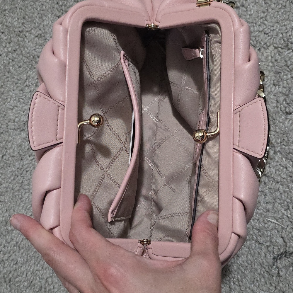 Michael Kors Small Nola Chain Clutch Shoulder Crossbody Bag Smokey Rose Pink - Picture 13 of 16